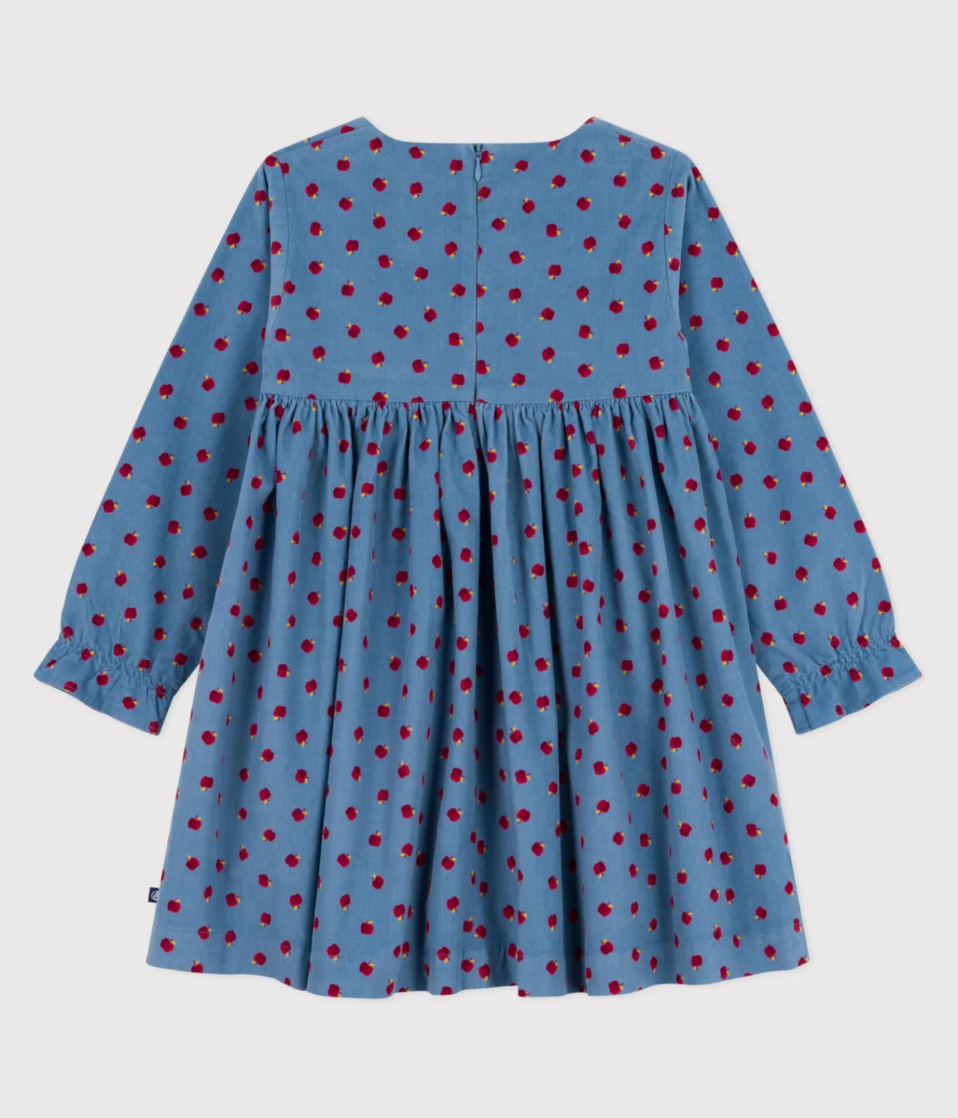 Petit Bateau Kleider, Röcke*Langärmeliges Kinder-Kleid aus bedrucktem Fein-Cord. blau ADRIATIC/ MULTICO
