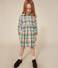Petit Bateau Kleider, Röcke*Langärmeliges Kinder-Kleid aus Musselin für Mädchen weiss AVALANCHE/ MULTICO