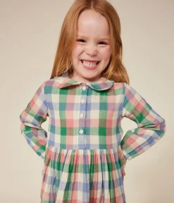 Petit Bateau Kleider, Röcke*Langärmeliges Kinder-Kleid aus Musselin für Mädchen weiss AVALANCHE/ MULTICO