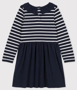 Petit Bateau Kleider, Röcke*Langärmeliges Kinderkleid für Mädchen blau SMOKING/ ARGENT