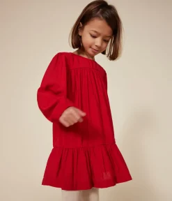 Petit Bateau Kleider, Röcke*Langärmeliges Kinder-Kleid aus Leinenstoff für Mädchen ROT AURORA