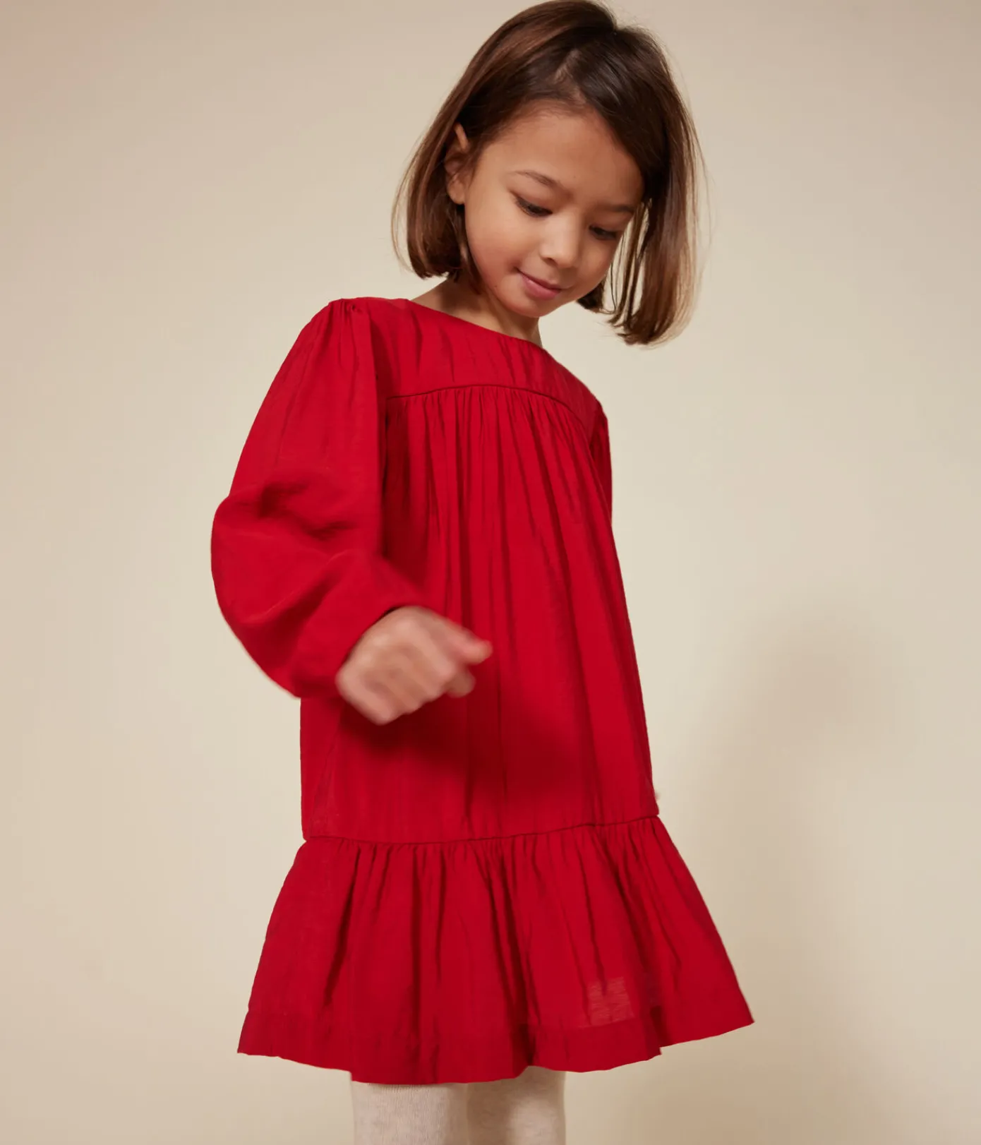 Petit Bateau Kleider, Röcke*Langärmeliges Kinder-Kleid aus Leinenstoff für Mädchen ROT AURORA