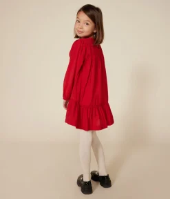 Petit Bateau Kleider, Röcke*Langärmeliges Kinder-Kleid aus Leinenstoff für Mädchen ROT AURORA