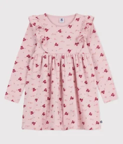 Petit Bateau Kleider, Röcke*Langärmeliges Kinder-Kleid aus Baumwolle rosa JOLI/weiss MULTICO