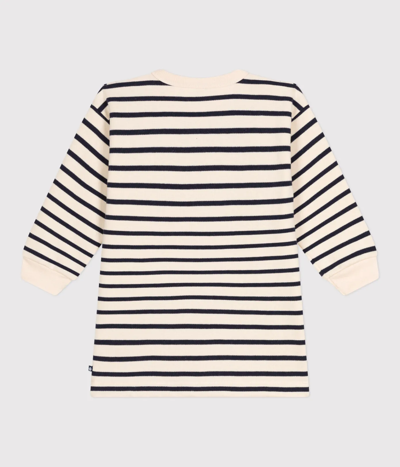 Petit Bateau Kleider, Röcke*Langärmeliges Kinder-Kleid aus aufgerautem Molton für Mädchen weiss AVALANCHE/blau SMOKING