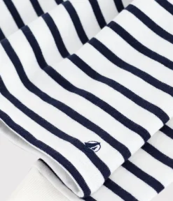 Petit Bateau Kleider, Röcke*Langärmeliges Kinder-Kleid aus Baumwolle mit Streifen weiss MARSHMALLOW/blau SMOKING