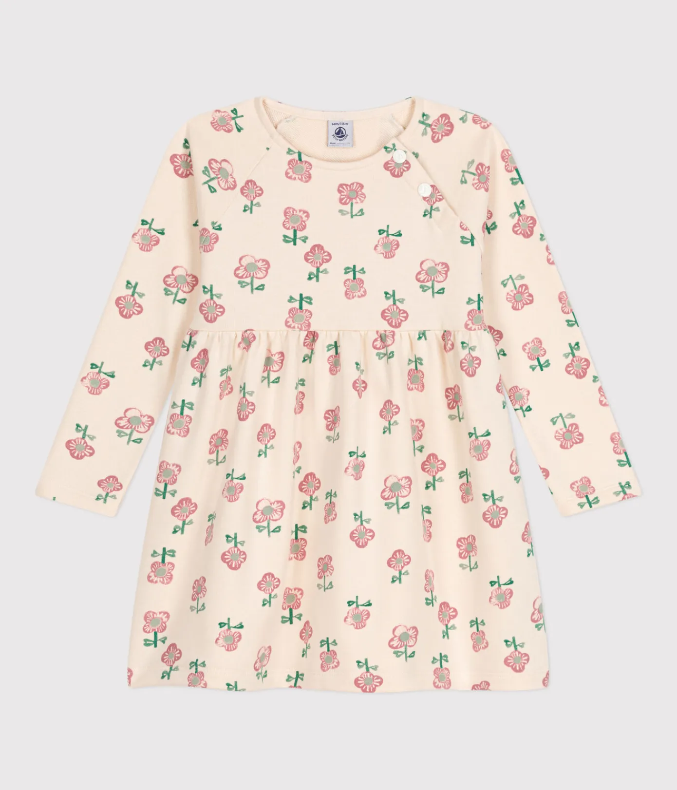 Petit Bateau Kleider, Röcke*Langärmeliges Kinder-Kleid aus Molton für Mädchen weiss AVALANCHE/ MULTICO