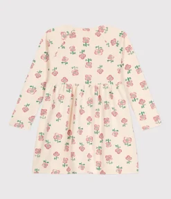 Petit Bateau Kleider, Röcke*Langärmeliges Kinder-Kleid aus Molton für Mädchen weiss AVALANCHE/ MULTICO