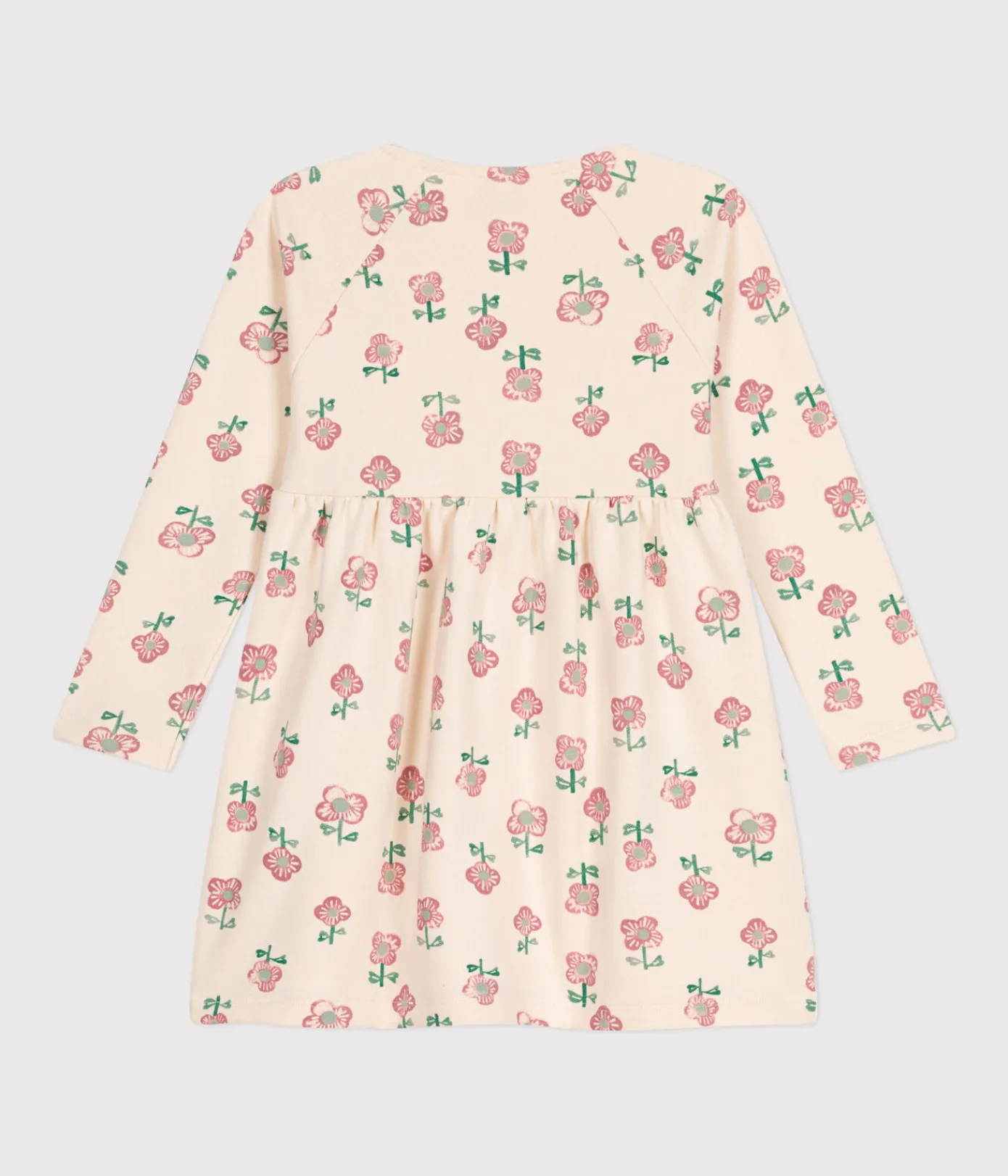 Petit Bateau Kleider, Röcke*Langärmeliges Kinder-Kleid aus Molton für Mädchen weiss AVALANCHE/ MULTICO
