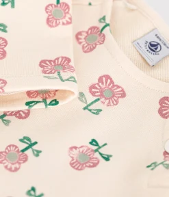 Petit Bateau Kleider, Röcke*Langärmeliges Kinder-Kleid aus Molton für Mädchen weiss AVALANCHE/ MULTICO