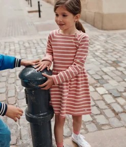 Petit Bateau Kleider, Röcke*Langärmeliges Kinder-Kleid aus festem Baumwollstoff für Mädchen rosa ROSEWOOD/ AVALANCHE