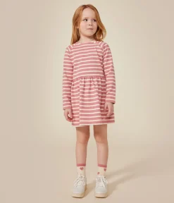 Petit Bateau Kleider, Röcke*Langärmeliges Kinder-Kleid aus festem Baumwollstoff für Mädchen rosa ROSEWOOD/ AVALANCHE