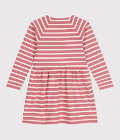 Petit Bateau Kleider, Röcke*Langärmeliges Kinder-Kleid aus festem Baumwollstoff für Mädchen rosa ROSEWOOD/ AVALANCHE