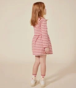 Petit Bateau Kleider, Röcke*Langärmeliges Kinder-Kleid aus festem Baumwollstoff für Mädchen rosa ROSEWOOD/ AVALANCHE