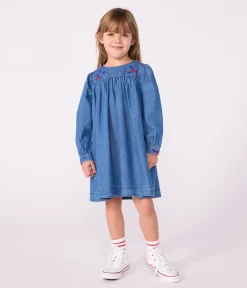Petit Bateau Kleider, Röcke*Langärmeliges Kinder-Kleid aus Denim blau DENIM CLAIR