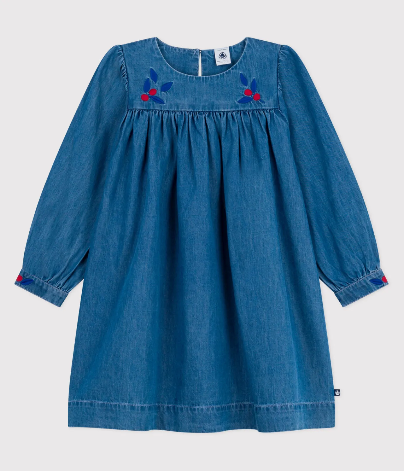 Petit Bateau Kleider, Röcke*Langärmeliges Kinder-Kleid aus Denim blau DENIM CLAIR