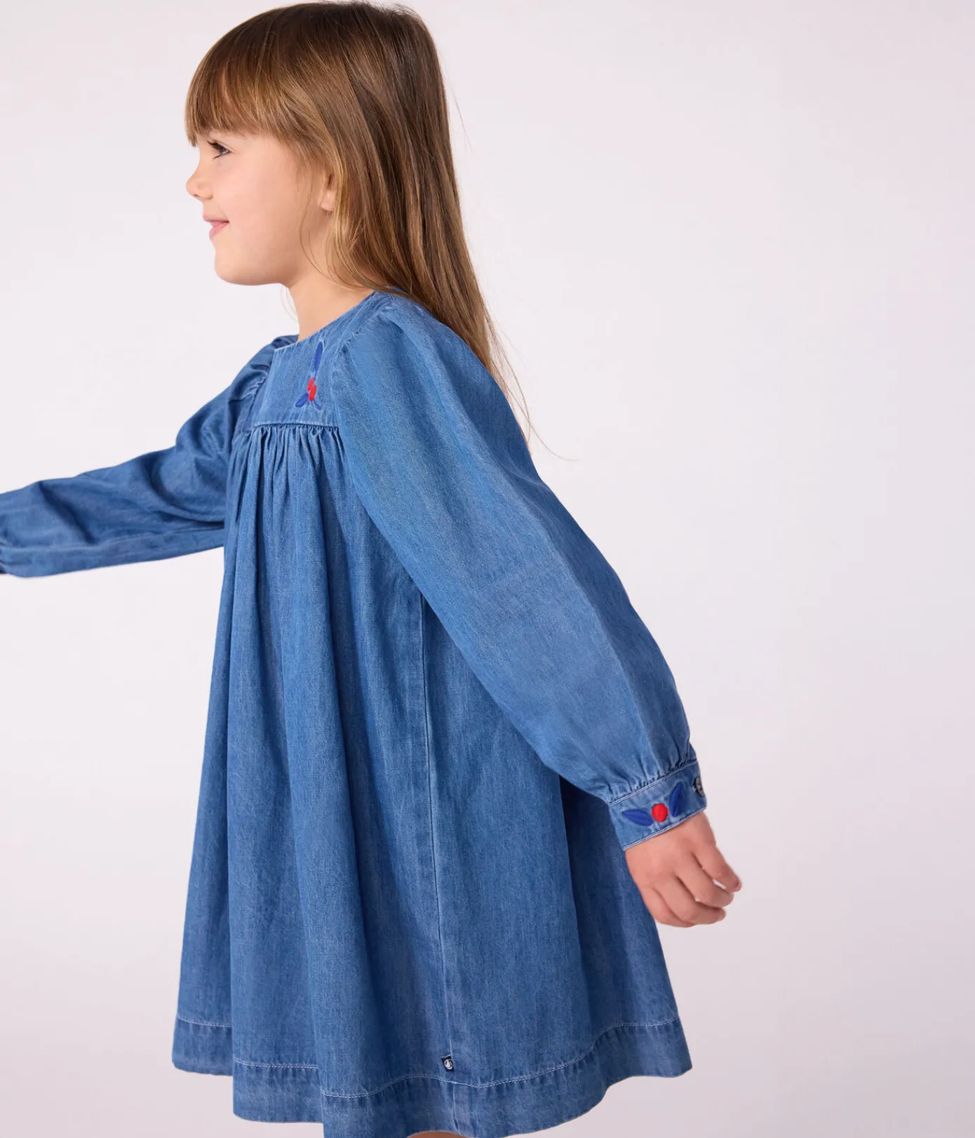 Petit Bateau Kleider, Röcke*Langärmeliges Kinder-Kleid aus Denim blau DENIM CLAIR