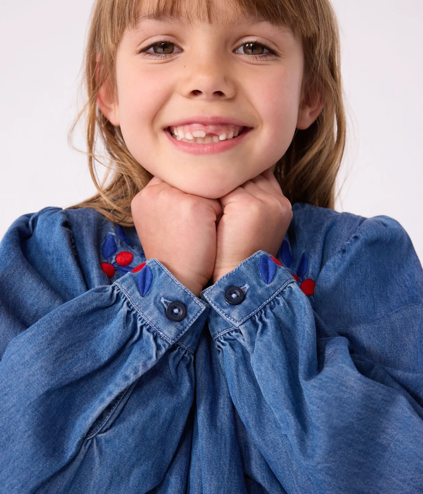 Petit Bateau Kleider, Röcke*Langärmeliges Kinder-Kleid aus Denim blau DENIM CLAIR