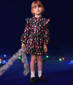 Petit Bateau Kleider, Röcke*Langärmeliges Kinder-Kleid aus Flanell für Mädchen blau SMOKING/weiss MULTICO