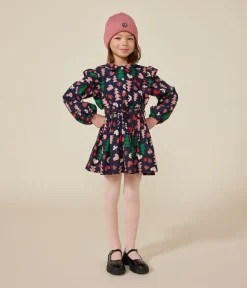 Petit Bateau Kleider, Röcke*Langärmeliges Kinder-Kleid aus Flanell für Mädchen blau SMOKING/weiss MULTICO