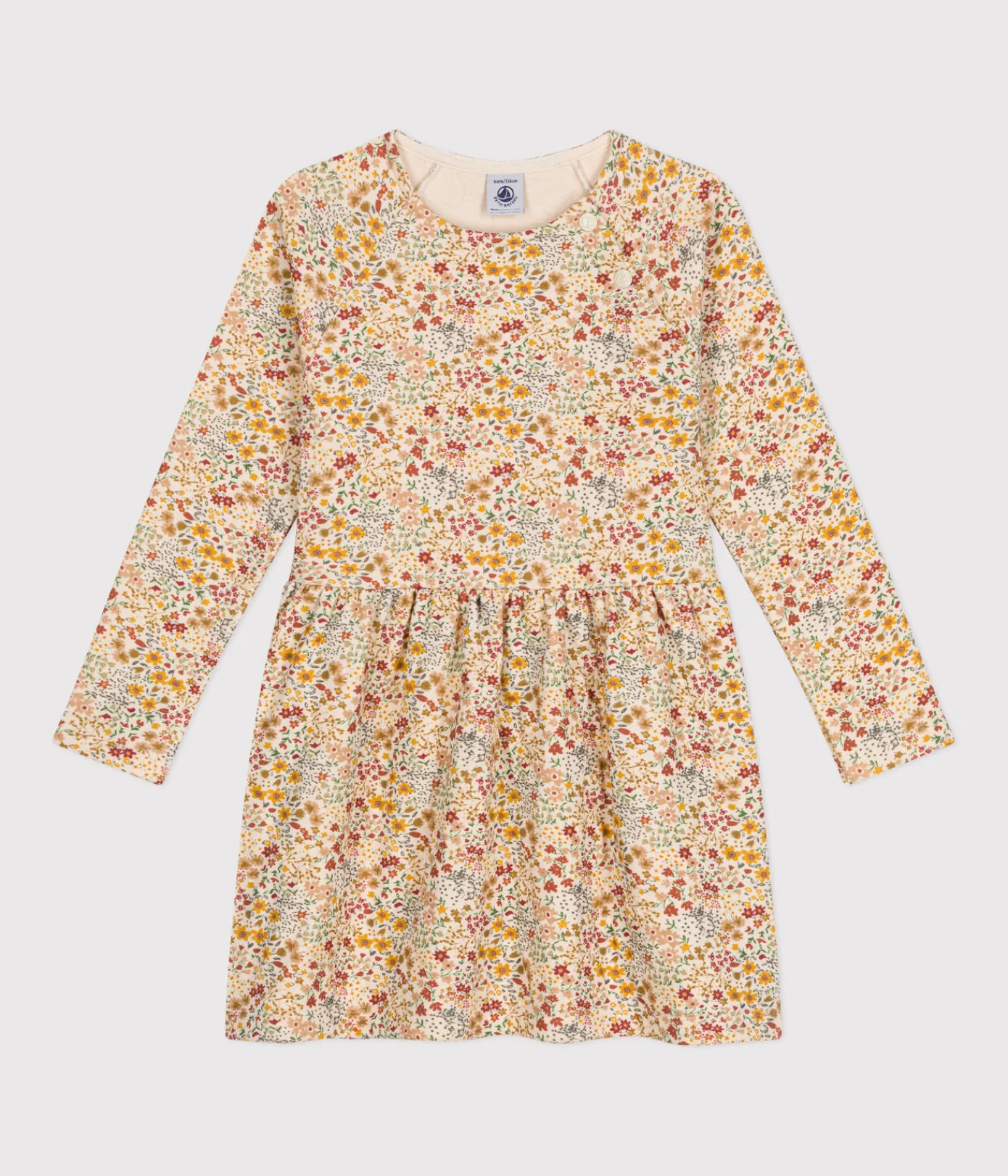 Petit Bateau Kleider, Röcke*Langärmeliges Kinder-Kleid aus Doppeljersey für Mädchen weiss AVALANCHE/ MULTICO