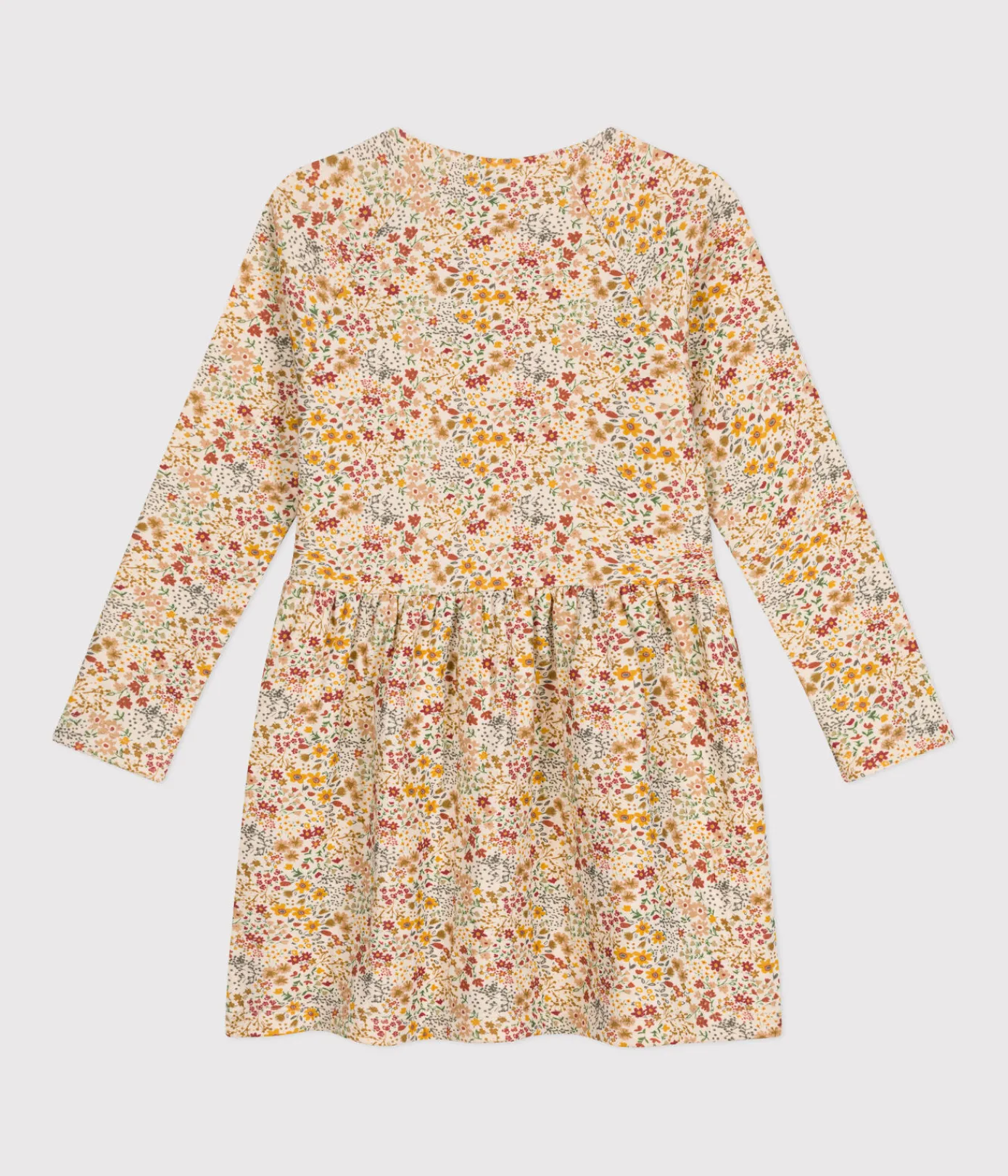 Petit Bateau Kleider, Röcke*Langärmeliges Kinder-Kleid aus Doppeljersey für Mädchen weiss AVALANCHE/ MULTICO