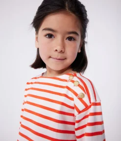 Petit Bateau Kleider, Röcke*Langärmeliges Kinder-Kleid aus Baumwolle mit Streifen rosa FLEUR/ SPICY