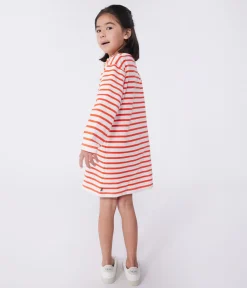 Petit Bateau Kleider, Röcke*Langärmeliges Kinder-Kleid aus Baumwolle mit Streifen rosa FLEUR/ SPICY