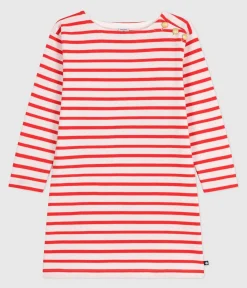 Petit Bateau Kleider, Röcke*Langärmeliges Kinder-Kleid aus Baumwolle mit Streifen rosa FLEUR/ SPICY
