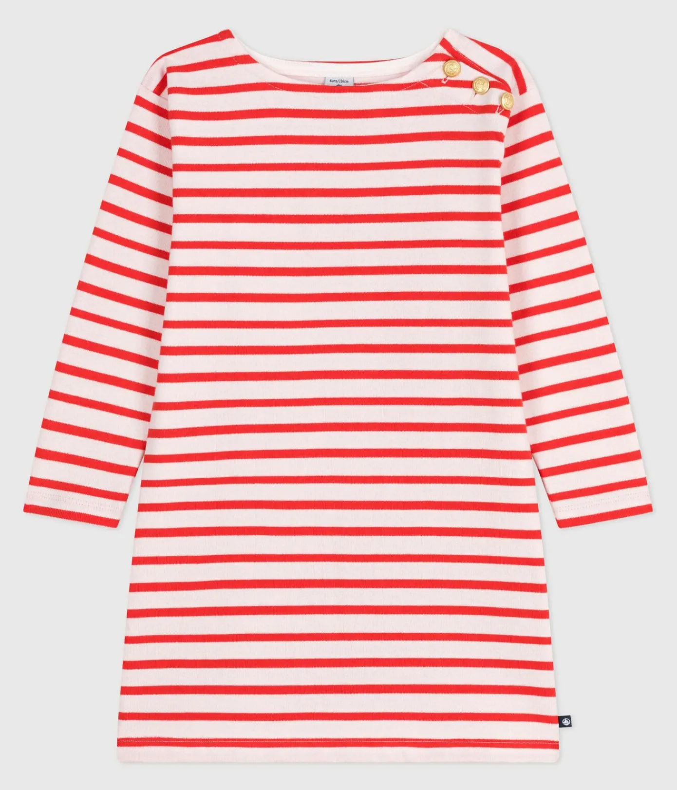 Petit Bateau Kleider, Röcke*Langärmeliges Kinder-Kleid aus Baumwolle mit Streifen rosa FLEUR/ SPICY