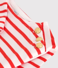 Petit Bateau Kleider, Röcke*Langärmeliges Kinder-Kleid aus Baumwolle mit Streifen rosa FLEUR/ SPICY