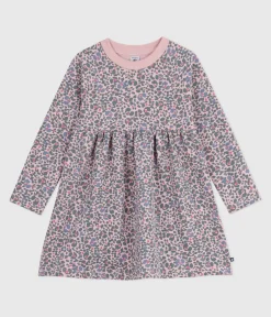 Petit Bateau Kleider, Röcke*Langärmeliges Kinder-Kleid aus Baumwolle rosa JOLI/weiss MULTICO