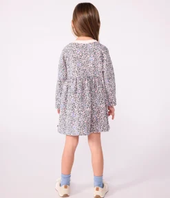 Petit Bateau Kleider, Röcke*Langärmeliges Kinder-Kleid aus Baumwolle rosa JOLI/weiss MULTICO