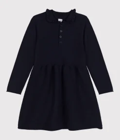 Petit Bateau Kleider, Röcke*Langärmeliges Kinder-Strickkleid für Mädchen blau SMOKING