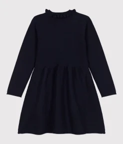 Petit Bateau Kleider, Röcke*Langärmeliges Kinder-Strickkleid für Mädchen blau SMOKING