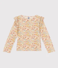 Petit Bateau T-Shirts, Tops, Oberteile*Langärmeliges Kinder-T-Shirt aus Rippstrick für Mädchen weiss AVALANCHE/ MULTICO