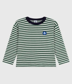 Petit Bateau T-Shirts, Poloshirts, Hemden*Langärmeliges Kinder-T-Shirt aus Baumwolle mit Streifen grün WILLOW/ MONTELIMAR:WILLOW/ MONTELIMAR