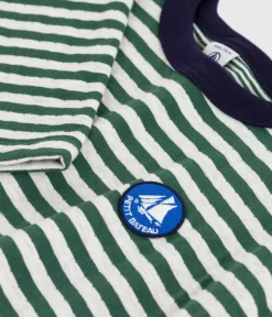 Petit Bateau T-Shirts, Poloshirts, Hemden*Langärmeliges Kinder-T-Shirt aus Baumwolle mit Streifen grün WILLOW/ MONTELIMAR:WILLOW/ MONTELIMAR