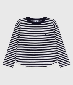 Petit Bateau T-Shirts, Poloshirts, Hemden*Langärmeliges Kinder-T-Shirt aus Baumwolle mit Streifen blau SOIR/ MILK