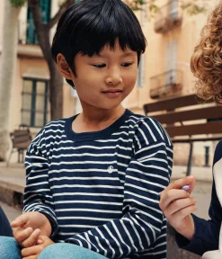 Petit Bateau T-Shirts, Poloshirts, Hemden*Langärmeliges Kinder-T-Shirt aus Doppeljersey für Jungen blau SMOKING/weiss MARSHMALLOW