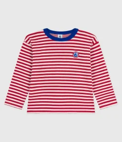 Petit Bateau T-Shirts, Poloshirts, Hemden*Langärmeliges Kinder-T-Shirt aus Baumwolle mit Streifen ROT POMPEI/ MILK