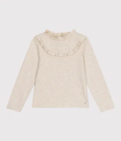 Petit Bateau T-Shirts, Tops, Oberteile*Langärmeliges Kinder-T-Shirt aus Rippstrick für Mädchen beige MONTELIMAR CHINE
