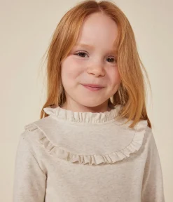 Petit Bateau T-Shirts, Tops, Oberteile*Langärmeliges Kinder-T-Shirt aus Rippstrick für Mädchen beige MONTELIMAR CHINE