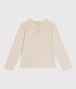 Petit Bateau T-Shirts, Tops, Oberteile*Langärmeliges Kinder-T-Shirt aus Rippstrick für Mädchen beige MONTELIMAR CHINE