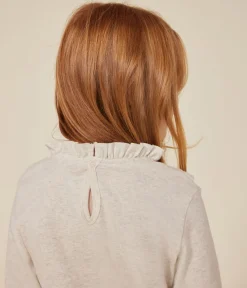 Petit Bateau T-Shirts, Tops, Oberteile*Langärmeliges Kinder-T-Shirt aus Rippstrick für Mädchen beige MONTELIMAR CHINE