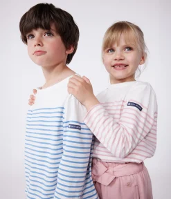 Petit Bateau Sweatshirts, Pullover, Cardigans*Langärmeliges Kinder-T-Shirt weiss MARSHMALLOW/rosa CHARME