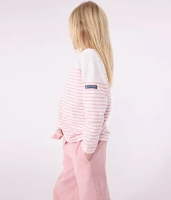 Petit Bateau Sweatshirts, Pullover, Cardigans*Langärmeliges Kinder-T-Shirt weiss MARSHMALLOW/rosa CHARME