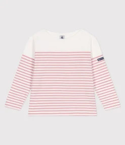 Petit Bateau Sweatshirts, Pullover, Cardigans*Langärmeliges Kinder-T-Shirt weiss MARSHMALLOW/rosa CHARME