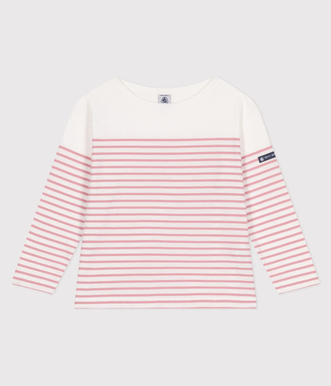 Petit Bateau Sweatshirts, Pullover, Cardigans*Langärmeliges Kinder-T-Shirt weiss MARSHMALLOW/rosa CHARME