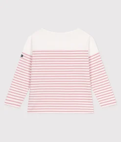 Petit Bateau Sweatshirts, Pullover, Cardigans*Langärmeliges Kinder-T-Shirt weiss MARSHMALLOW/rosa CHARME